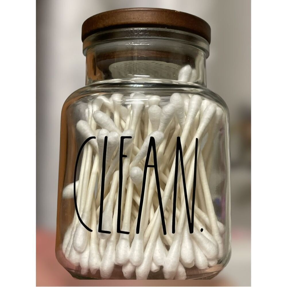 Rae Dunn Glass Storage Jar with Wooden Lid — CLEAN Label